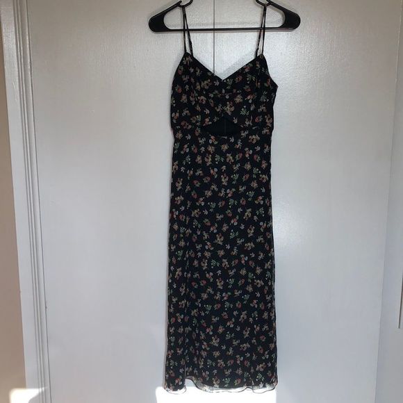 Bailey 44 Black Pink Floral Cutout Midi Dress - Picture 2 of 8